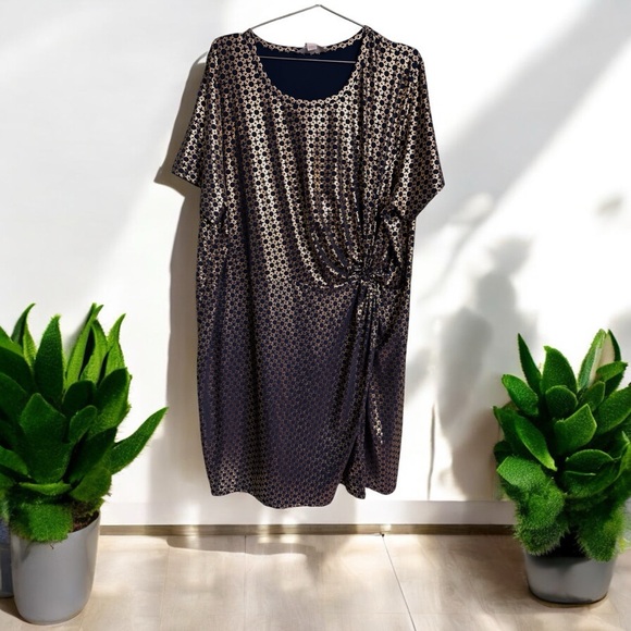 MICHAEL KORS Women's Metallic Chain-Print Knot Mini Dress plus size - Picture 2 of 3